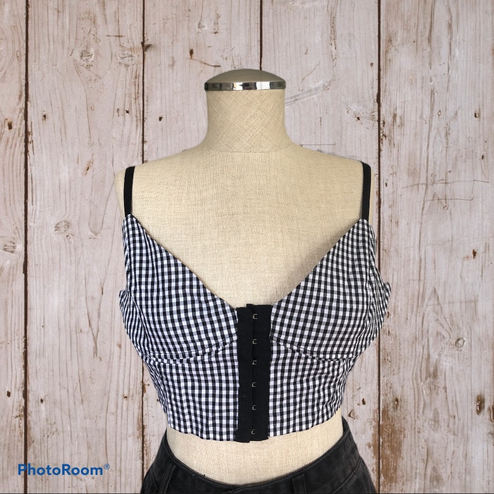 Forever 21 Black Gingham Bustier Crop Top sz L NWT